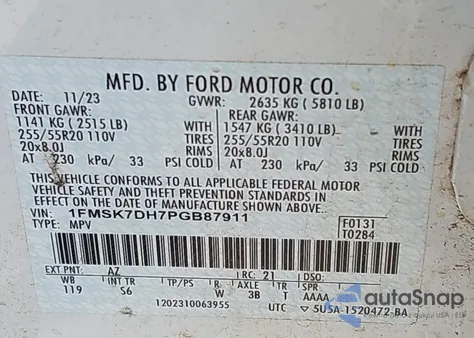 2023 Ford Explorer Xlt z USA, uszkodzony, nr VIN 1FMSK7DH7PGB87911